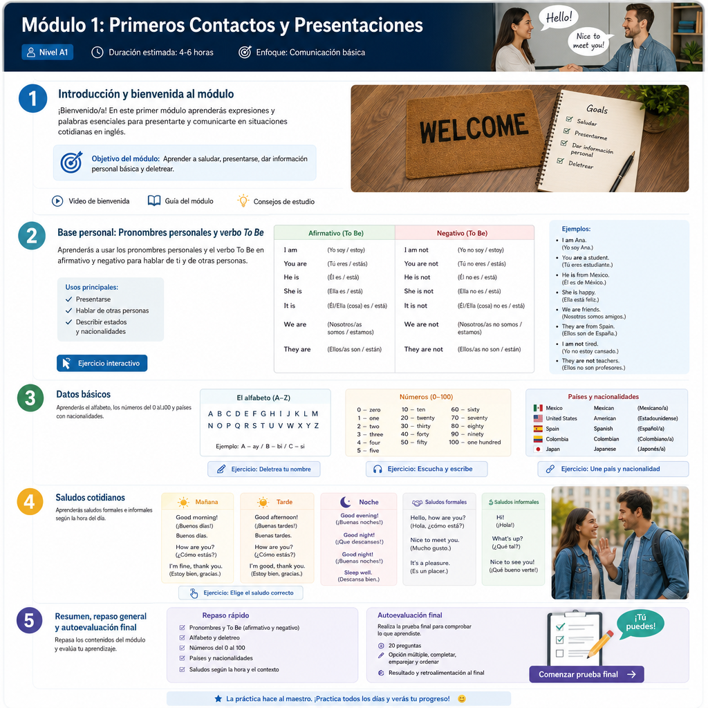 Primeros contactos y presentaciones en inglés A1